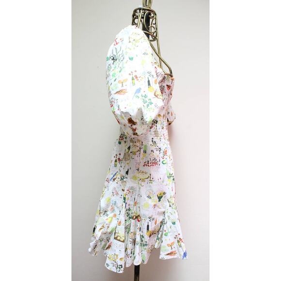 Rhode White Picnic Food Astrid Smocked Ruffle Puff Sleeve Dress Large - Picture 6 of 9